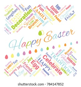 Happy Easter Word Cloud Collage for Greeting Card Design. Good Wishes Vector Illustration
