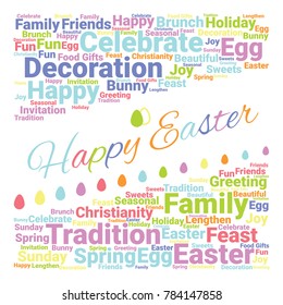 Happy Easter Word Cloud Collage for Greeting Card Design. Good Wishes Vector Illustration