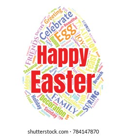 Happy Easter Word Cloud Collage for Greeting Card Design. Good Wishes Vector Illustration