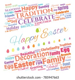 Happy Easter Word Cloud Collage for Greeting Card Design. Good Wishes Vector Illustration