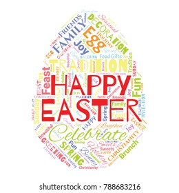 Happy Easter Word Cloud Collage for Greeting Card Design. Good Wishes Vector Illustration