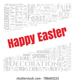 Happy Easter Word Cloud Collage for Greeting Card Design. Good Wishes Vector Illustration