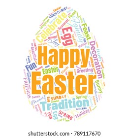 Happy Easter Word Cloud Collage for Greeting Card Design. Good Wishes Vector Illustration