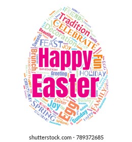 Happy Easter Word Cloud Collage for Greeting Card Design. Good Wishes Vector Illustration