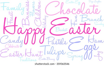 Happy Easter word cloud on a white background. 