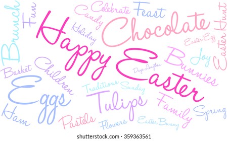 Happy Easter word cloud on a white background. 
