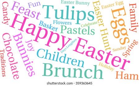 Happy Easter word cloud on a white background. 