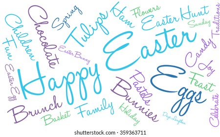 Happy Easter word cloud on a white background. 