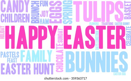Happy Easter word cloud on a white background. 