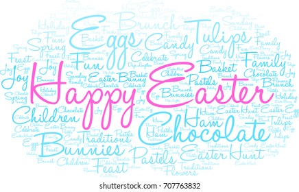 Happy Easter word cloud on a white background.  