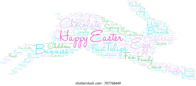 Happy Easter word cloud on a white background.  