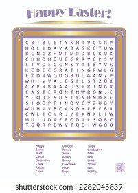 Rompecabezas de búsqueda de palabras de Pascua feliz - Clave de juego con respuesta