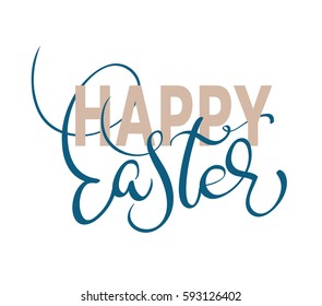 Happy Easter words on white background frame. Calligraphy lettering Vector illustration EPS10