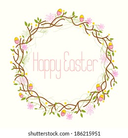 Happy Easter, Easter wreath decoration. Vector illustration
