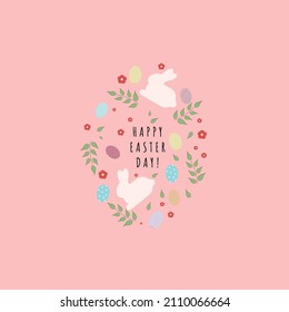 Happy Easter wreath with egg and flower