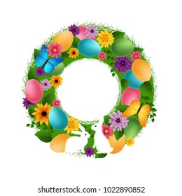 Happy Easter  Wreath With Gradient Mesh, Vector Illustration