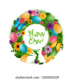 Happy Easter  Wreath With Gradient Mesh, Vector Illustration
