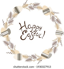 Happy easter wreath isolated on white background