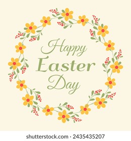 Glücklicher Osterkranz mit gelben Blumen, handgezeichnet. Dekorativer Rahmen von Frühlingsblumen, Inschrift Happy Easter für Banner, Druck, Karte.