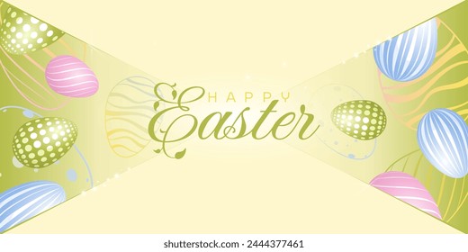 Happy Easter yellow card with colorful eggs
