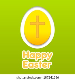 Happy Easter yellow eggs card with cross symbol. 