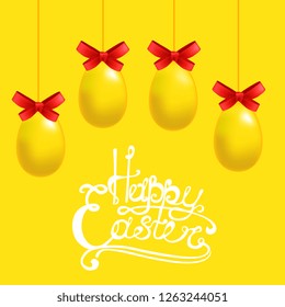 happy Easter, yellow eggs vector 3D illustration