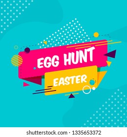 Happy Easter yellow,blue background with colorful egg, confetti and ribbon. Egg hunt for children template layout. Vector illustration. Easter. Sale template.