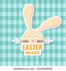 Happy Easter to you card, sticker, patch. Vector. Typography design with rabbit and hand eggs. Modern minimal style.
