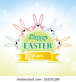 happy easter to you greeting card with bunny and sky background vector illustration