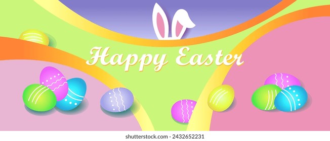 Happy Easter.Abstract background for internet, title, cover, brochure, web banner with easter eggs and hidden bunny. 