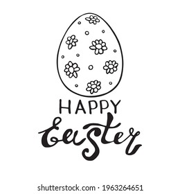 Happy Easter-an inscription and a simple contour drawing of decorated eggs in the style of doodles. Vector template for greeting card, invitation, poster, title, holiday coloring pages