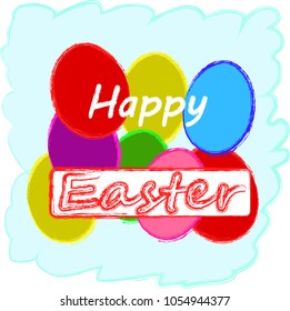 Happy Easter.Colorful eggs with blue sky./Love Holiday.