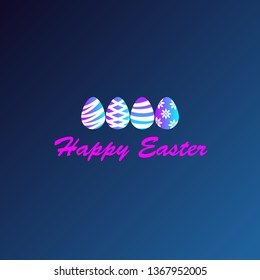 Happy Easter.Easter Eggs isolated on blue background.Vector illustration-Vector