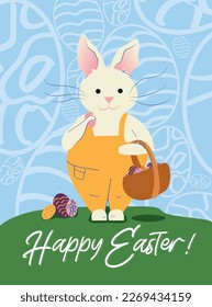 Happy Easter.Easter eggs, rabbit. Perfect for  a poster, cover, or postcard.