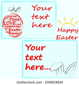 Happy Easter.Easter scene with red egg and bunny ears.Your text here.Holiday.