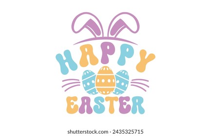 Feliz Pascua, Pascua svg, conejito camisa, feliz día de Pascua camiseta diseño Paquete, Pascua retro, divertido svg de Pascua, ilustración vectorial imprimible, vacaciones, archivos de corte Cricut, silueta, png, cara de conejito