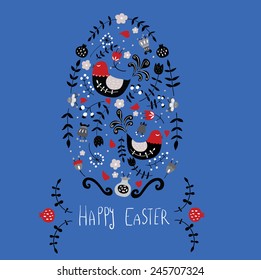 Happy easter-floral easter egg with birds