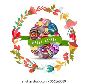 happy easter.Floral Frame. Cute flowers arranged un a shape of the wreath