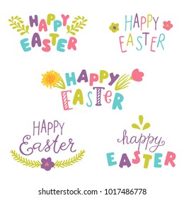 Happy easter,hand drawn lettering,vector set.
