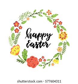 Happy easter.Hand drawn poster with hand lettering.