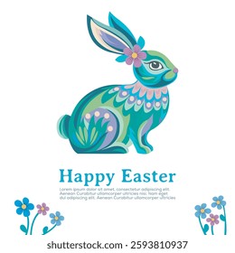 Happy Easter.Happy Easter design, Happy Easter Bunny Floral Illustration with floral elements, festive holiday design.