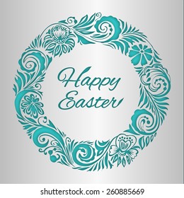 Happy Easter.Patterned vignette in the form of a ring.Preparation for congratulations in style carpal Russian painting. The template for the congratulations. Template cards with ornaments.