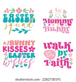Happy Easter's Day Svg T-Shirt Design Bundle, Easter Quotes, Hello Spring Svg, Funny Easter SVG T-Shirt Design Bundle, Easter Vector EPS Editable File Bundle