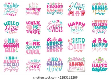 Happy Easter's Day Svg T-Shirt Design Bundle, Easter Quotes, Hello Spring Svg, Funny Easter SVG T-Shirt Design Bundle, Easter Vector EPS Editable File Bundle
