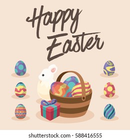 Happy Easter's Day, Vector Illustration, Rabbit, Bunny, Lunar, Flower, Celebration, Decoration, Colourful, Colorful, Cute
Background, Card, Postcard, Poster, Banner, Template, Frame, Calligraphy, Hand