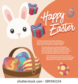 Happy Easter's Day, Vector Illustration, Rabbit, Bunny, Lunar, Flower, Celebration, Decoration, Colourful, Colorful, Cute
Background, Card, Postcard, Poster, Banner, Template, Frame, Calligraphy, Hand