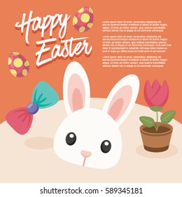 Happy Easter's Day, Vector Illustration, Rabbit, Bunny, Lunar, Flower, Celebration, Decoration, Colourful, Colorful, Cute
Background, Card, Postcard, Poster, Banner, Template, Frame, Calligraphy, Hand