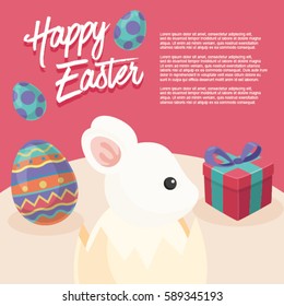 Happy Easter's Day, Vector Illustration, Rabbit, Bunny, Lunar, Flower, Celebration, Decoration, Colourful, Colorful, Cute
Background, Card, Postcard, Poster, Banner, Template, Frame, Calligraphy, Hand