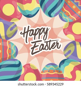 Happy Easter's Day, Vector Illustration, Rabbit, Bunny, Lunar, Flower, Celebration, Decoration, Colourful, Colorful, Cute
Background, Card, Postcard, Poster, Banner, Template, Frame, Calligraphy, Hand