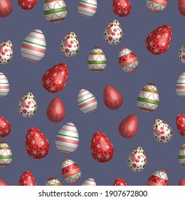 Happy Easter.Seamless vector pattern with 3d colored easter eggs. Print for packaging design, wrapping paper gifts